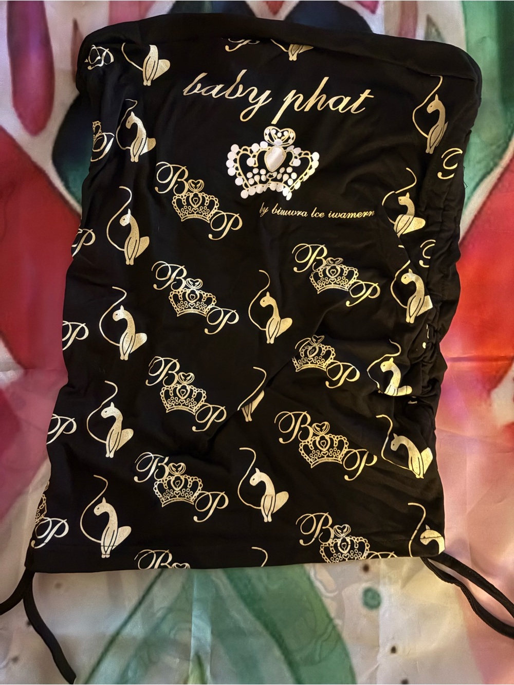 Baby Phat Black & Gold Logo Print Tube Top